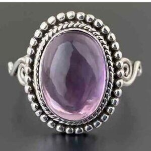 18k White Gold Electro-Plated Bohemian Style Purple Lab Created Gemstone Ring